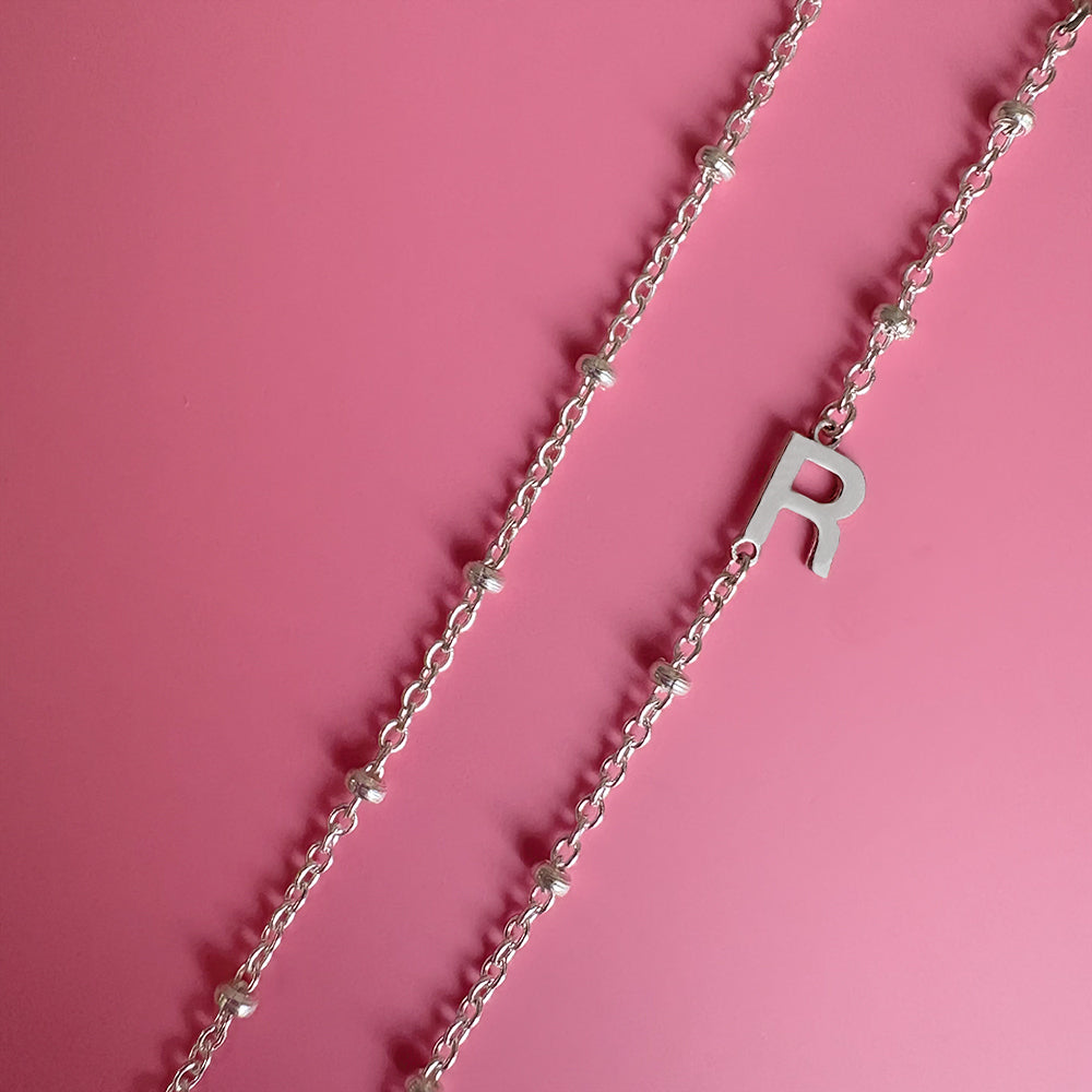 Silver Beaded Cable Modern Initial Necklace
