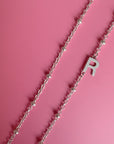 Silver Beaded Cable Modern Initial Necklace