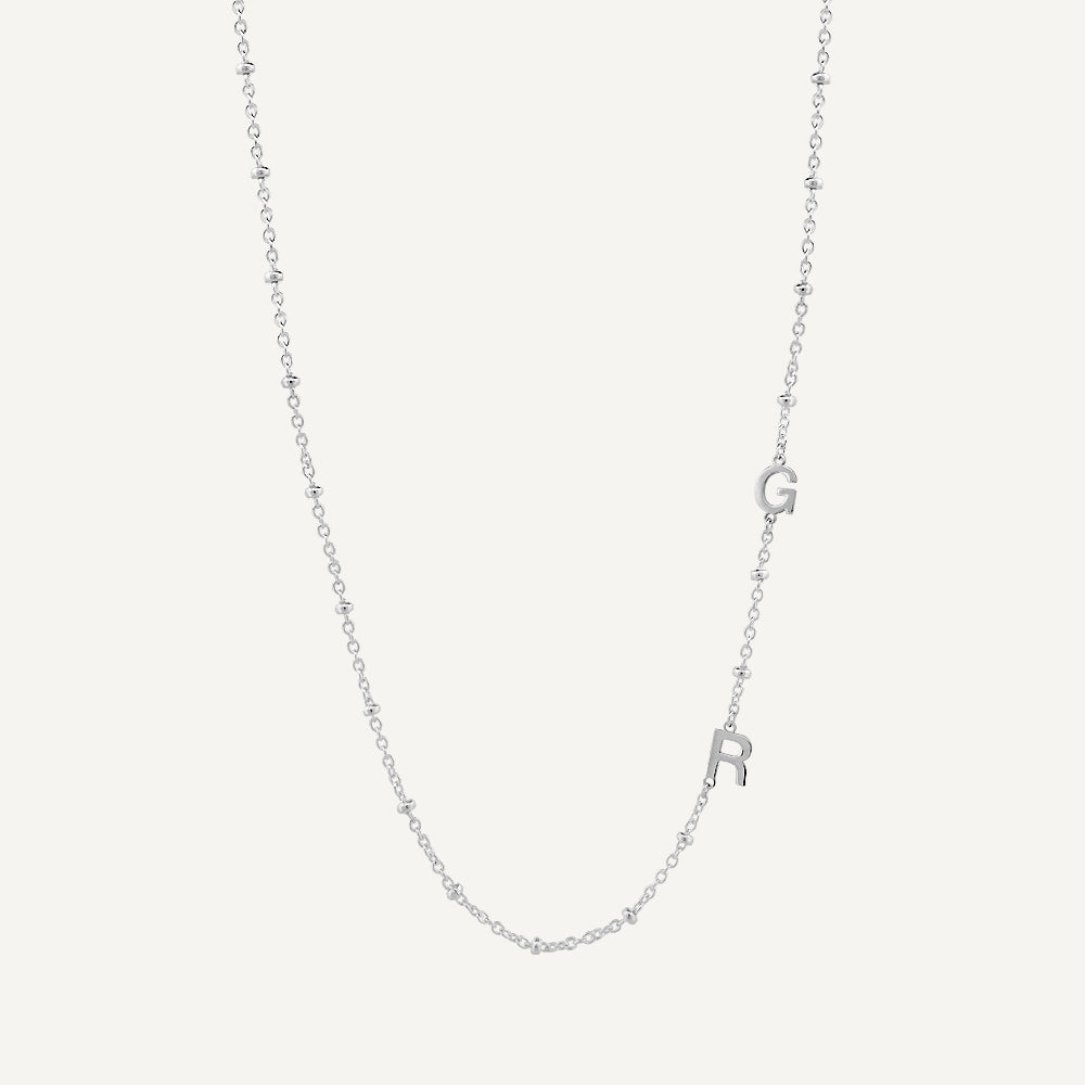 Silver Beaded Cable Modern Initial Necklace