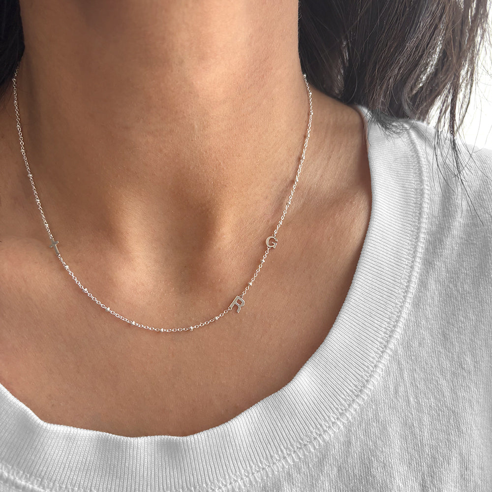 Silver Beaded Cable Modern Initial Necklace