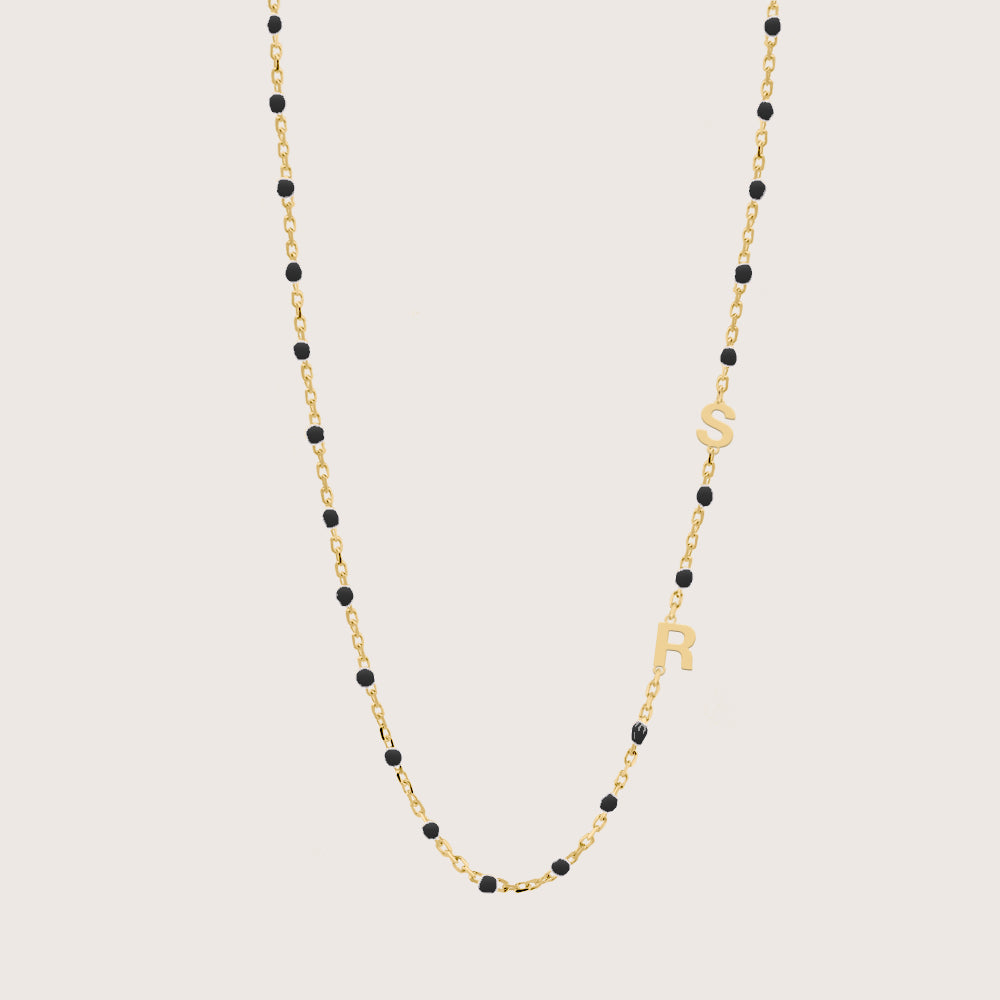 Modern Initial Black Enamel Necklace