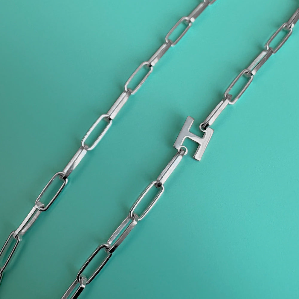 Silver Bold Paperclip Modern Initial Necklace