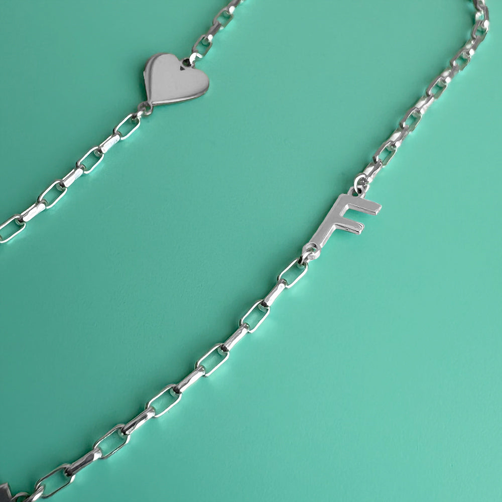 Silver Dainty Paperclip Modern Initial Necklace