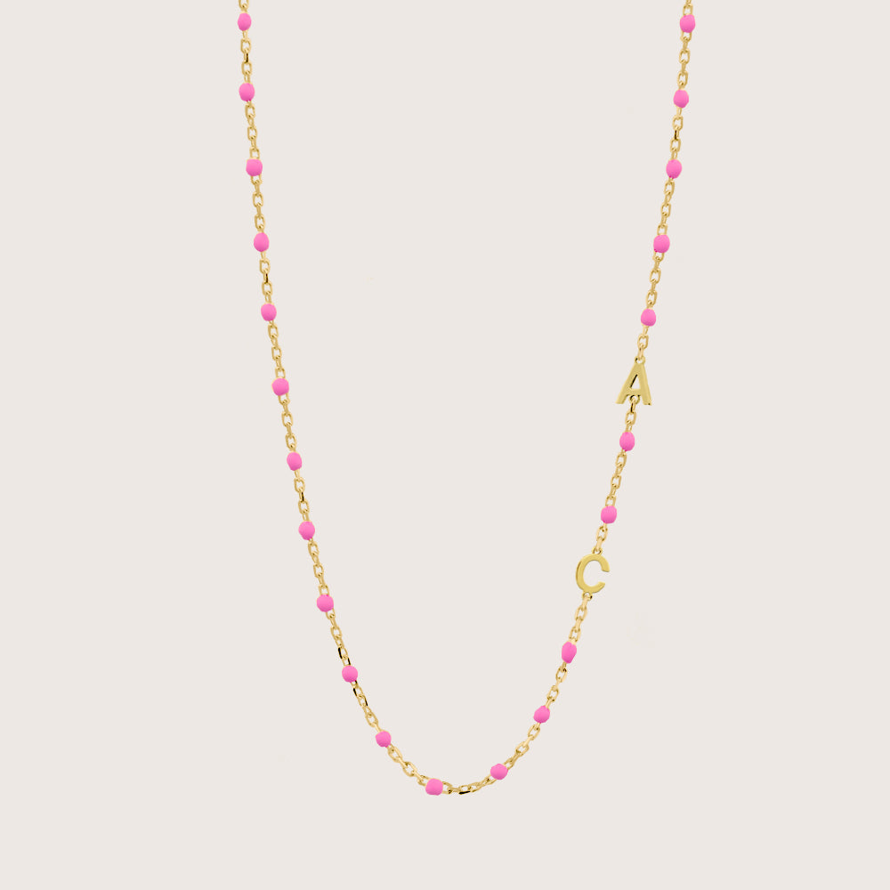 Pink Enamel Modern Initial Necklace