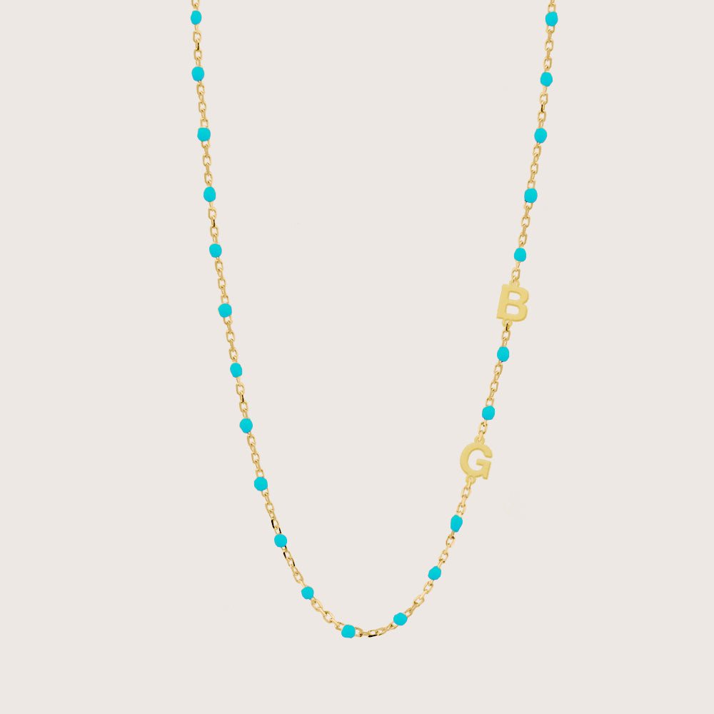Modern Initial Turquoise Enamel Necklace