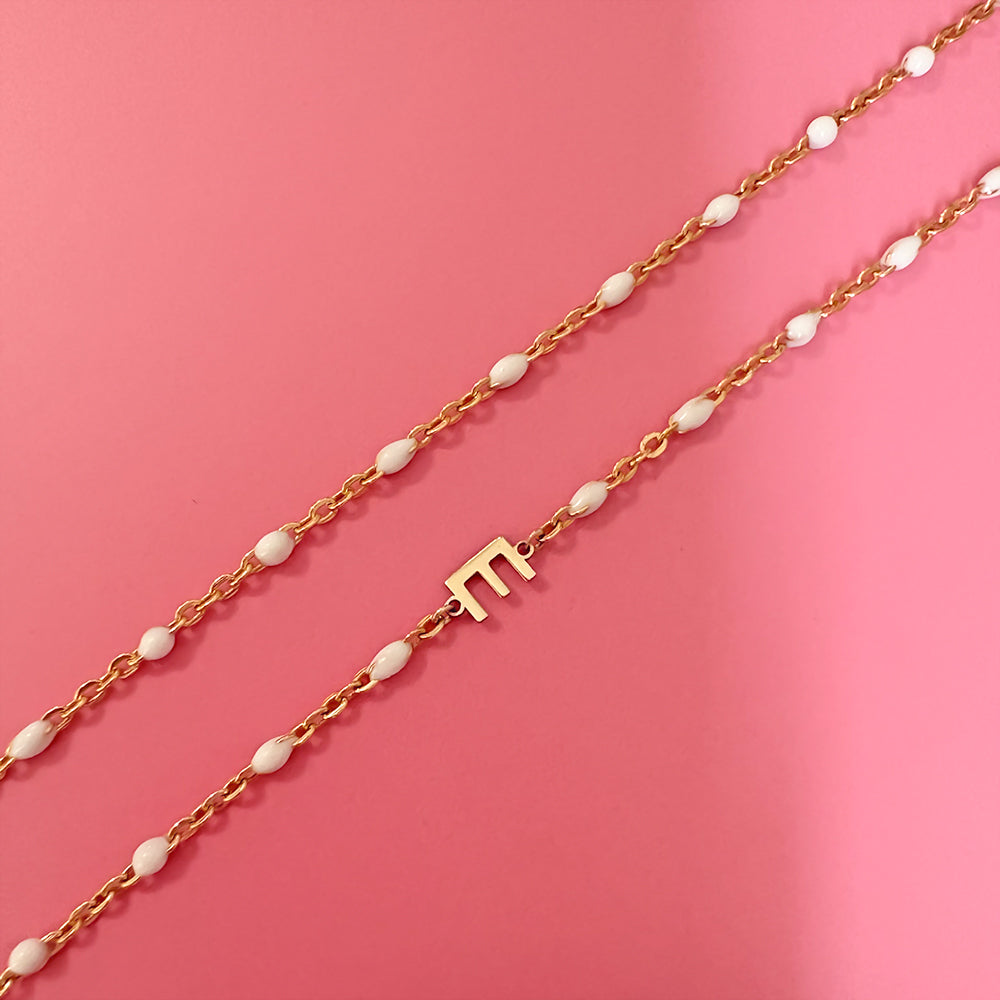 White Enamel Modern Initial Necklace