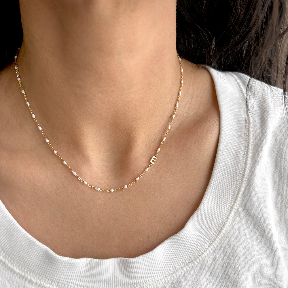 White Enamel Modern Initial Necklace