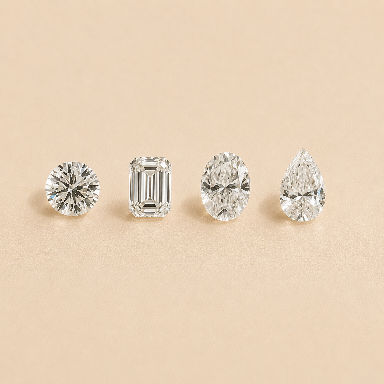 Four diamonds of different shapes on a beige background