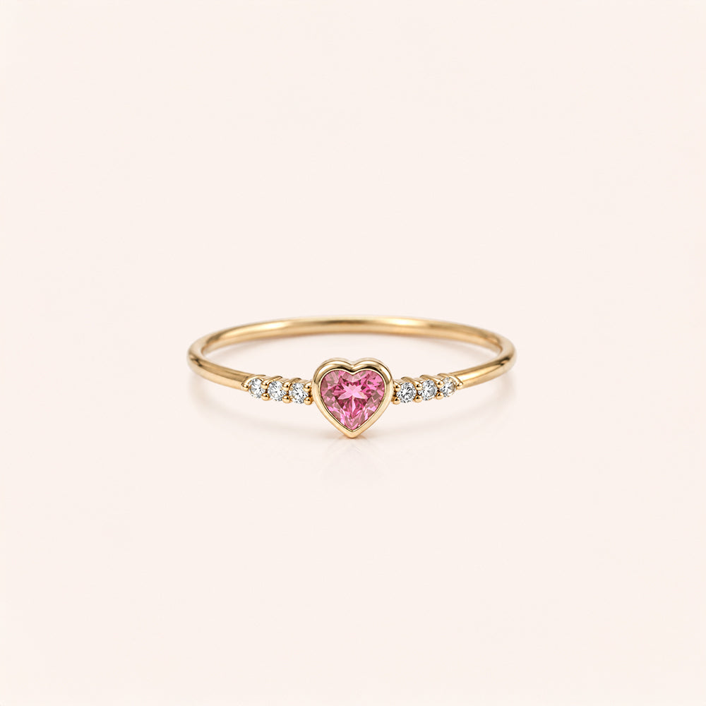 Dainty Heart Stone &amp; Diamond Ring