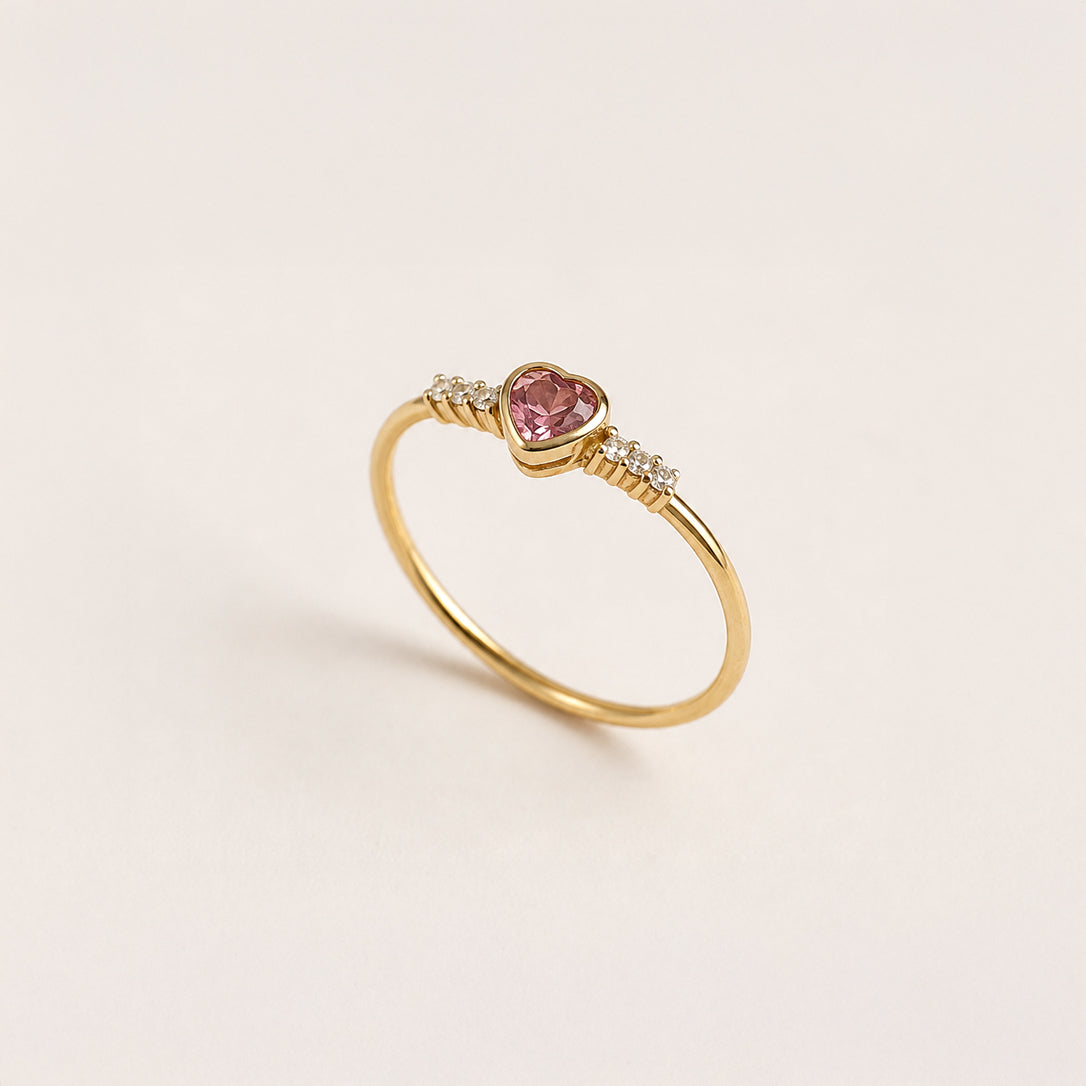 Dainty Heart Stone &amp; Diamond Ring