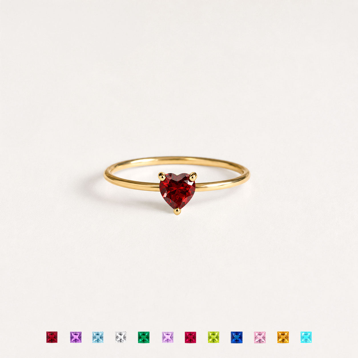 Dainty Heart Birthstone Ring