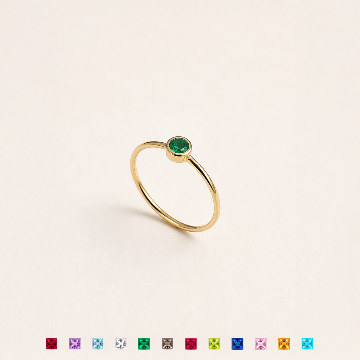 Dainty Round Bezel Birthstone Ring