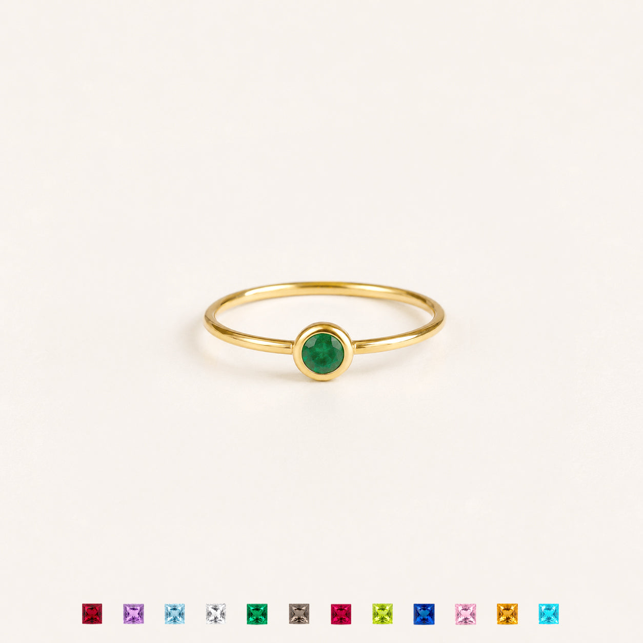 Dainty Round Bezel Birthstone Ring