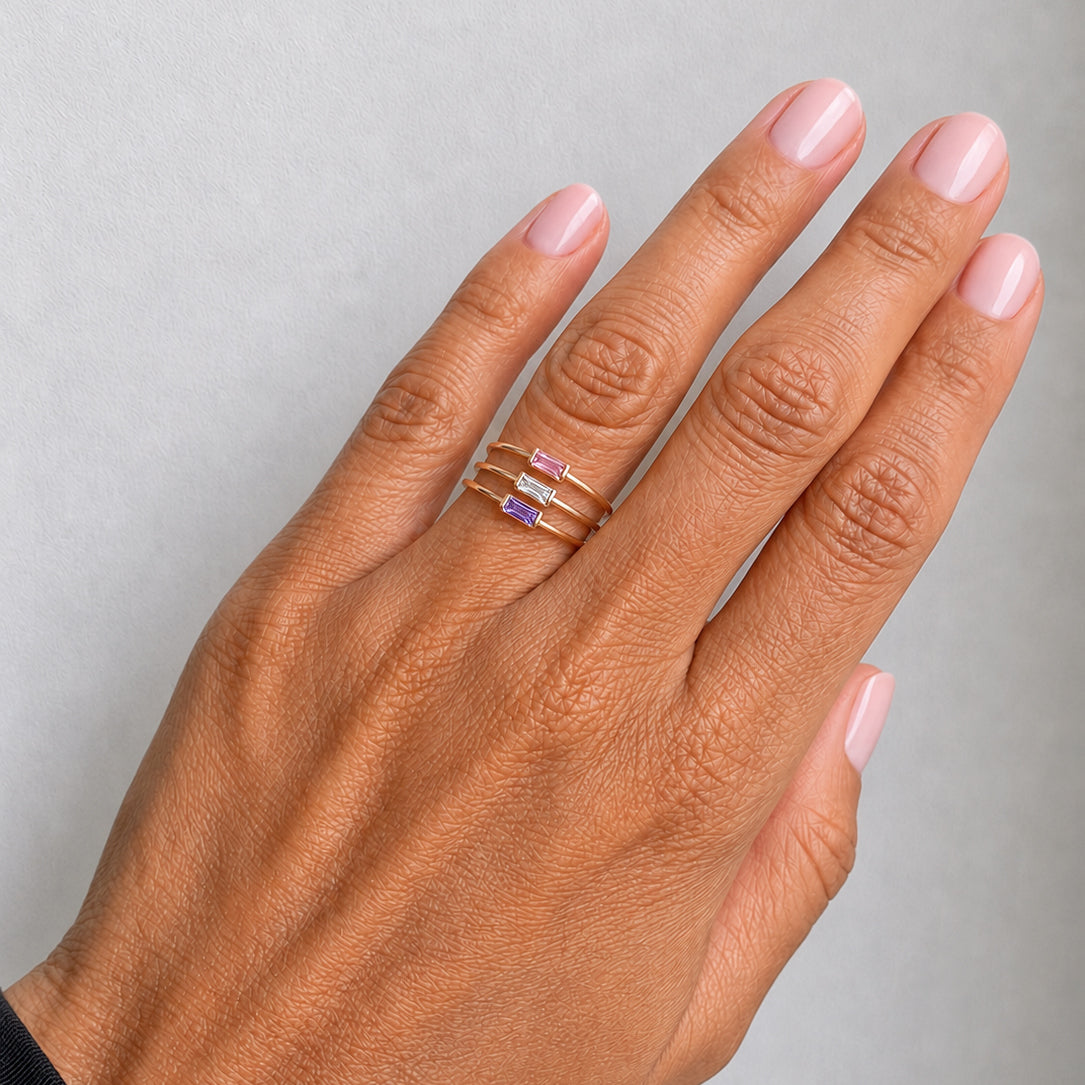 Dainty Baguette Birthstone Ring
