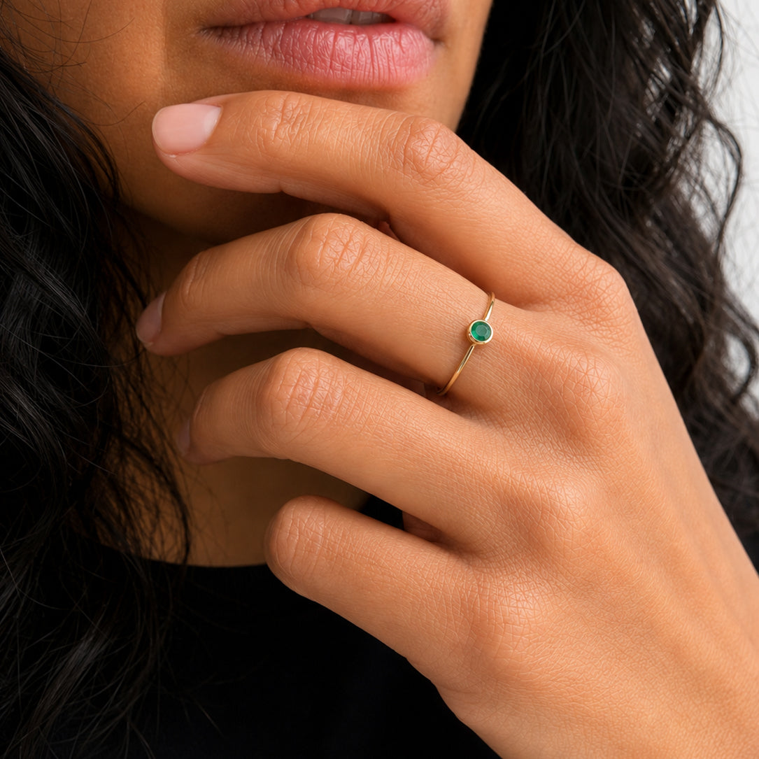 Dainty Round Bezel Birthstone Ring