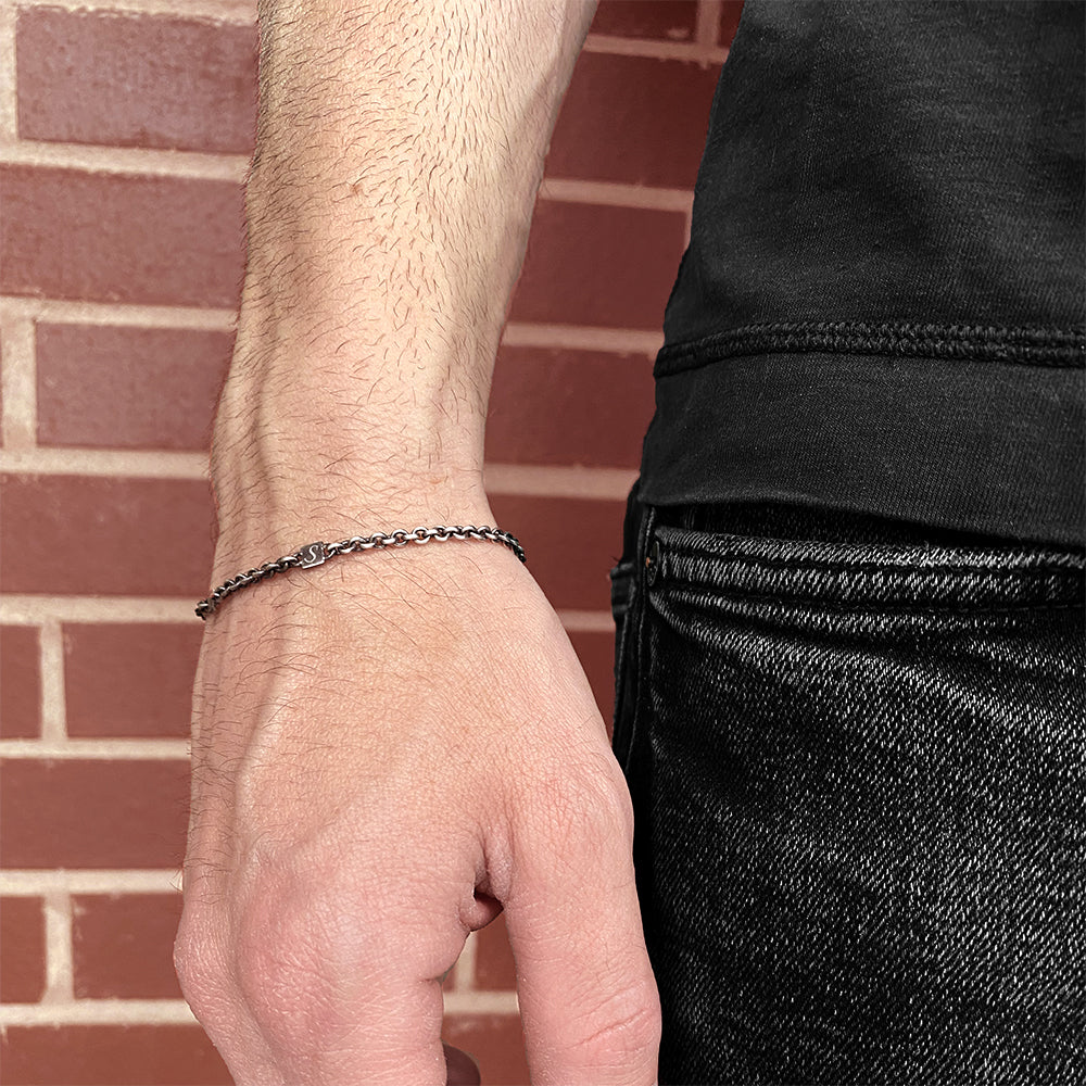 Men&#39;s Oxidized Silver Cable Bracelet