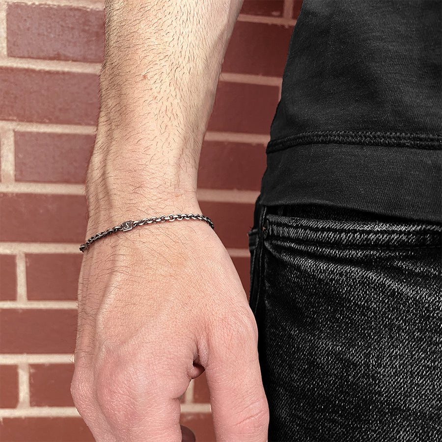 Men's Oxidized Silver Cable Bracelet