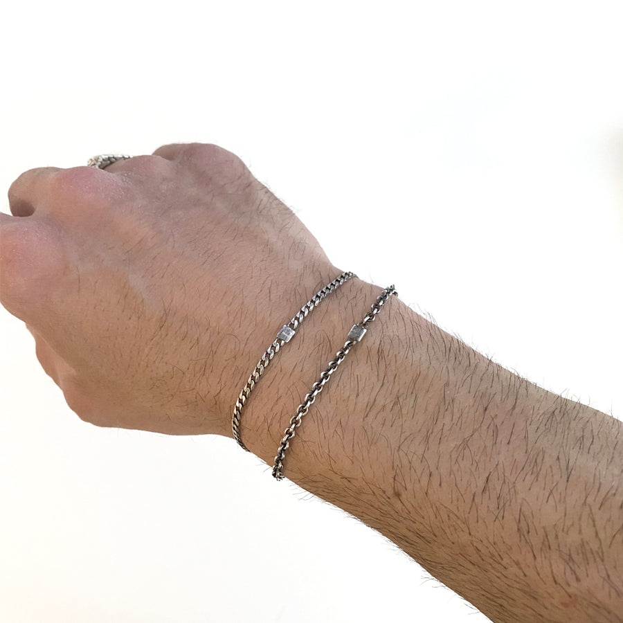 Men's Oxidized Silver Flat Curb Bracelet