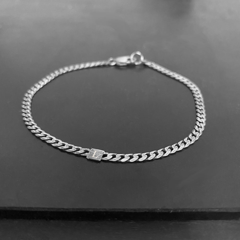 Men&#39;s Oxidized Silver Flat Curb Bracelet
